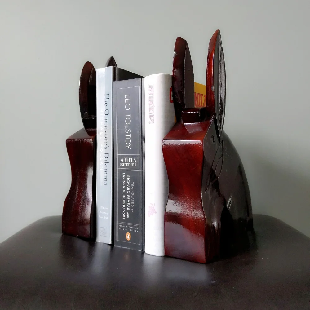 Rare! Vintage Mid-Century Carved San Juan PR Mahogany Wood Donkey Bookends